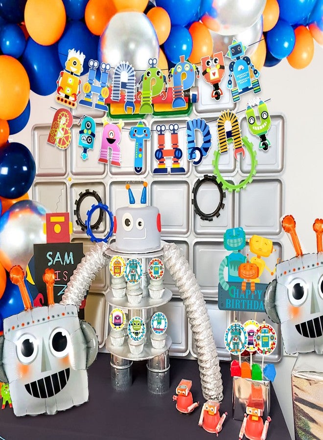 Roaring Good Time 83 PCS Robot Birthday Party Decoration Robot Birthday Party Supplies Favors Cake Cupcake Decoration Robot Party Decorations for Baby Shower Party Supplies - Image 4